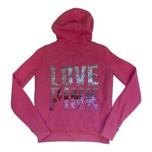PINK Victoria's Secret Faux Fur Blinged out Full Zip Hoodie, RARE, Small, Pink!